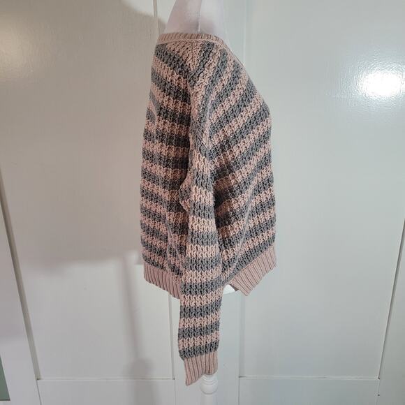 Free People Size XS At The Beach Sweater Pink Striped Chunky Pullover Casual - Picture 4 of 13